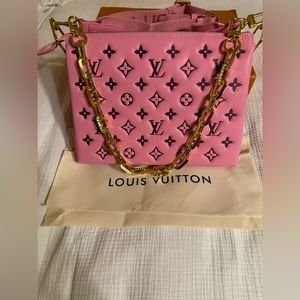 Pink and Purple Coussin bag, medium size. Designer inspired. New.